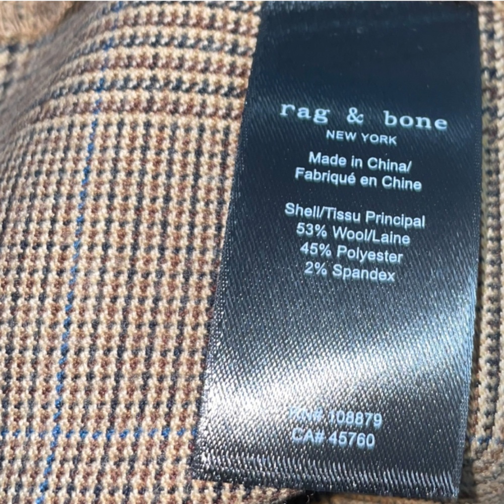 rag & bone rebecca glen Tan Women's skinny Trousers pants wool plaid - Picture 2 of 4